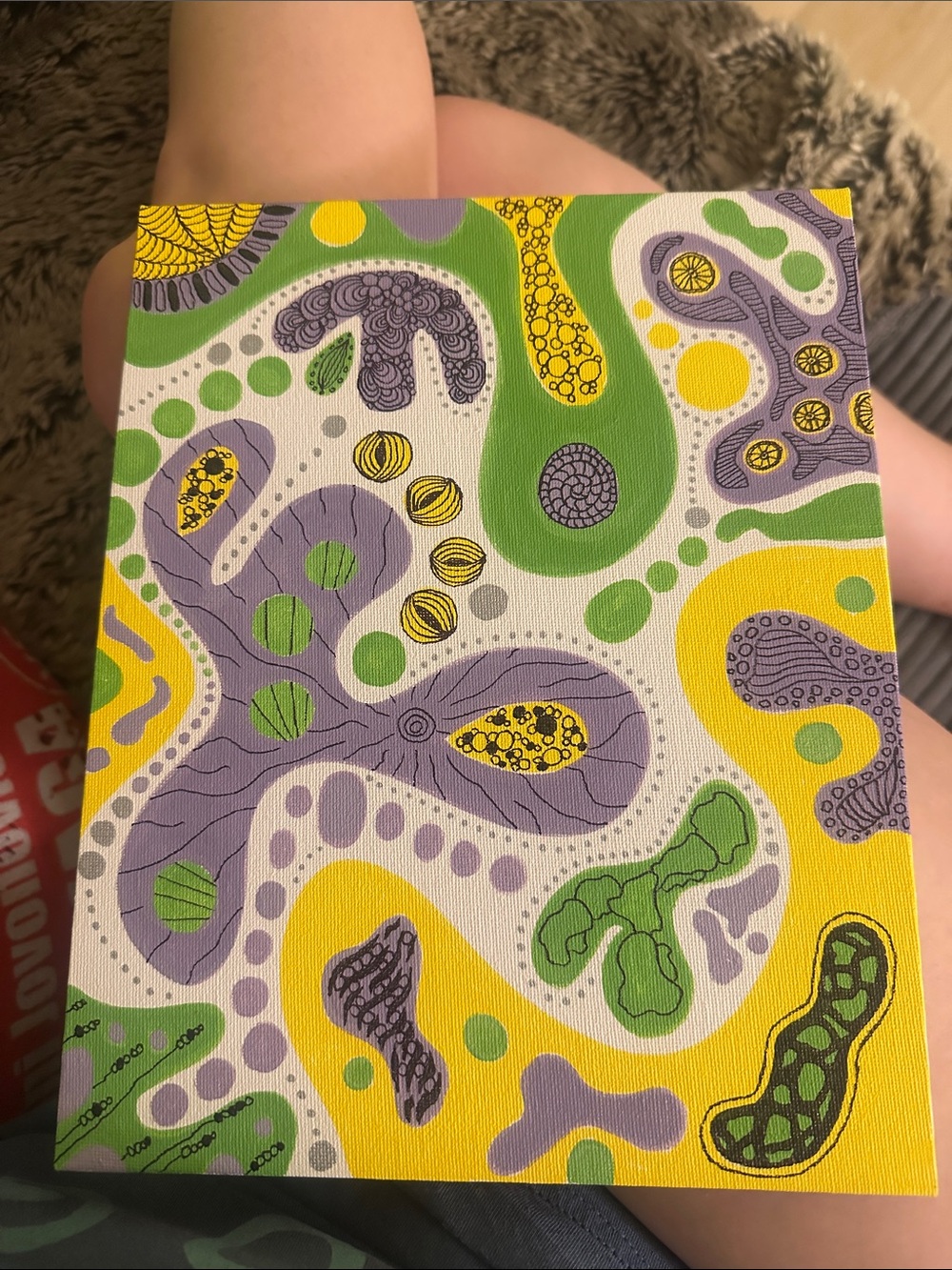 Original Abstract Organic Pattern Canvas Art in Yellow, Green & Purple